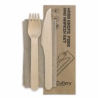 Wooden 16cm Fork, Knife, Napkin Set X400