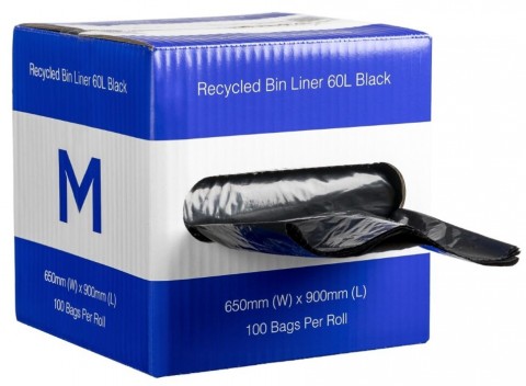 M Recycled Bin Liner Dispenser Box 60L X100 - No Tie