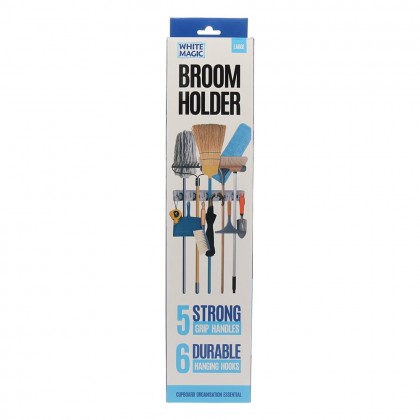 White Magic Broom Holder - 6 Hooks 5 Handles