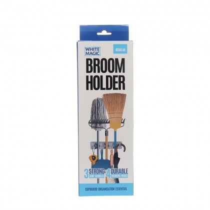 White Magic Broom Holder - 4 Hooks 3 Handles